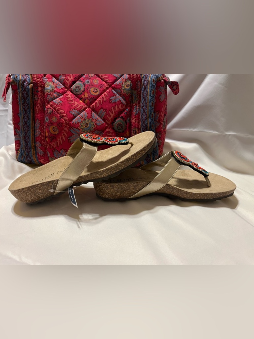 Italian Shoemaker Beaded Thong Sandals with Beaded Accents NWT - Picture 7 of 9